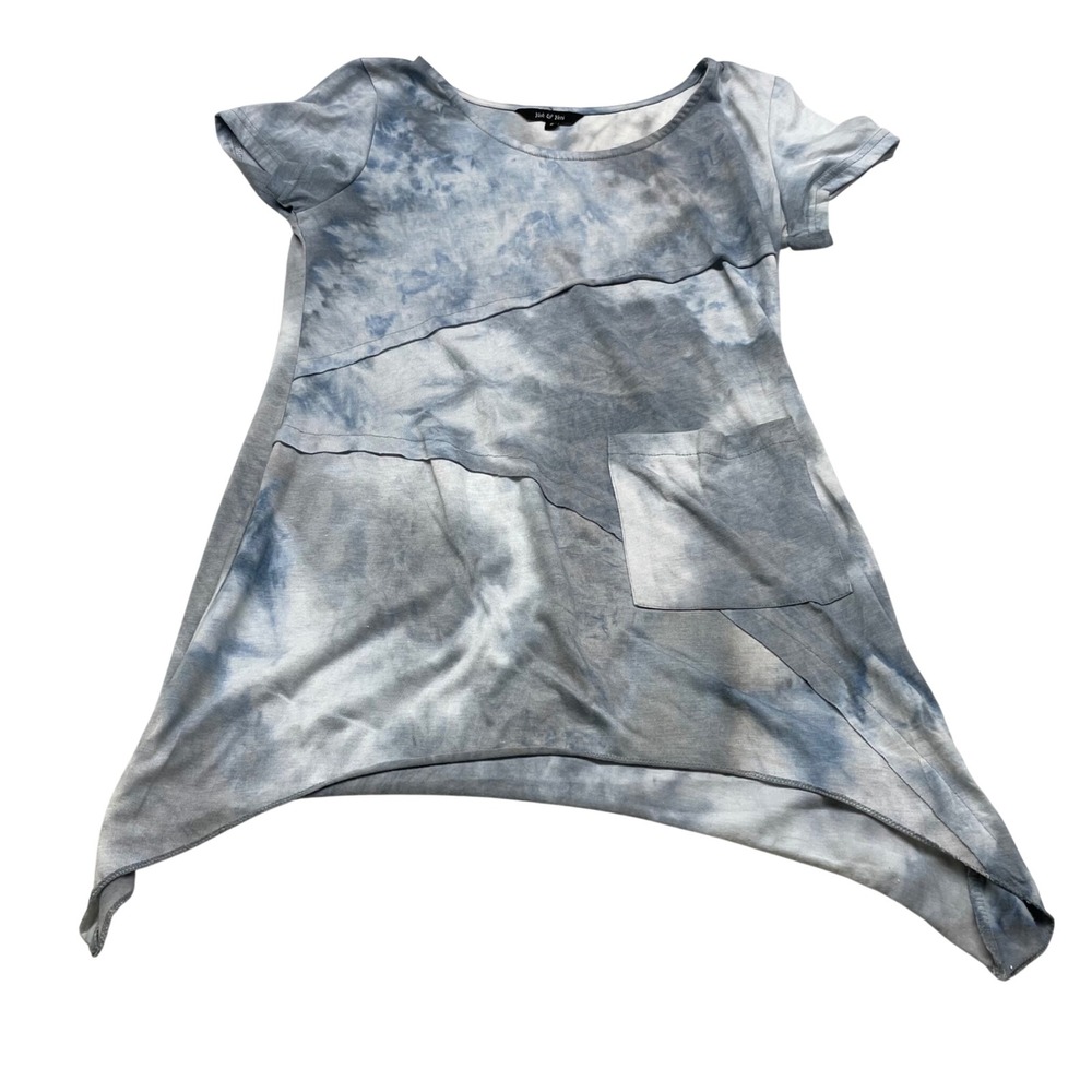 Yak & Yeti Womens Tunic Top S Blue Tie Dye Boho Sharkbite Hem Lagenlook Pocket